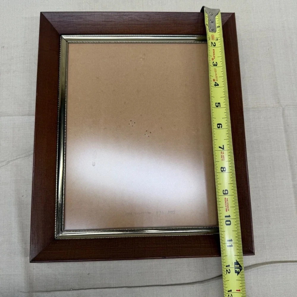 Vintage Wood Picture Frame Brass Trim Tabletop Frame Neutral Traditional Decor